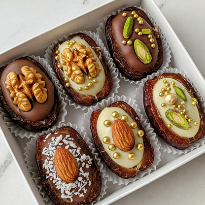 Edle Dattelpralinen mit belgischer Schokolade & Nüssen